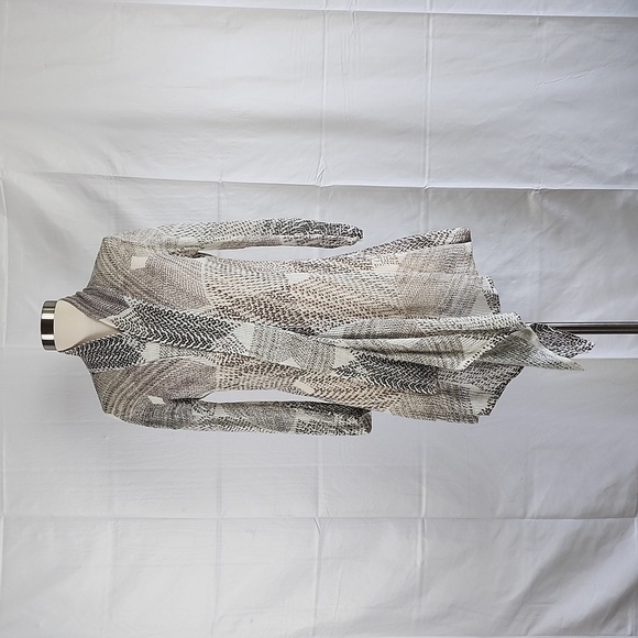 Nic+Zoe Longline Linen Blend Geometric Crochet Knit Waterfull Hem Cardigan S - Picture 7 of 11